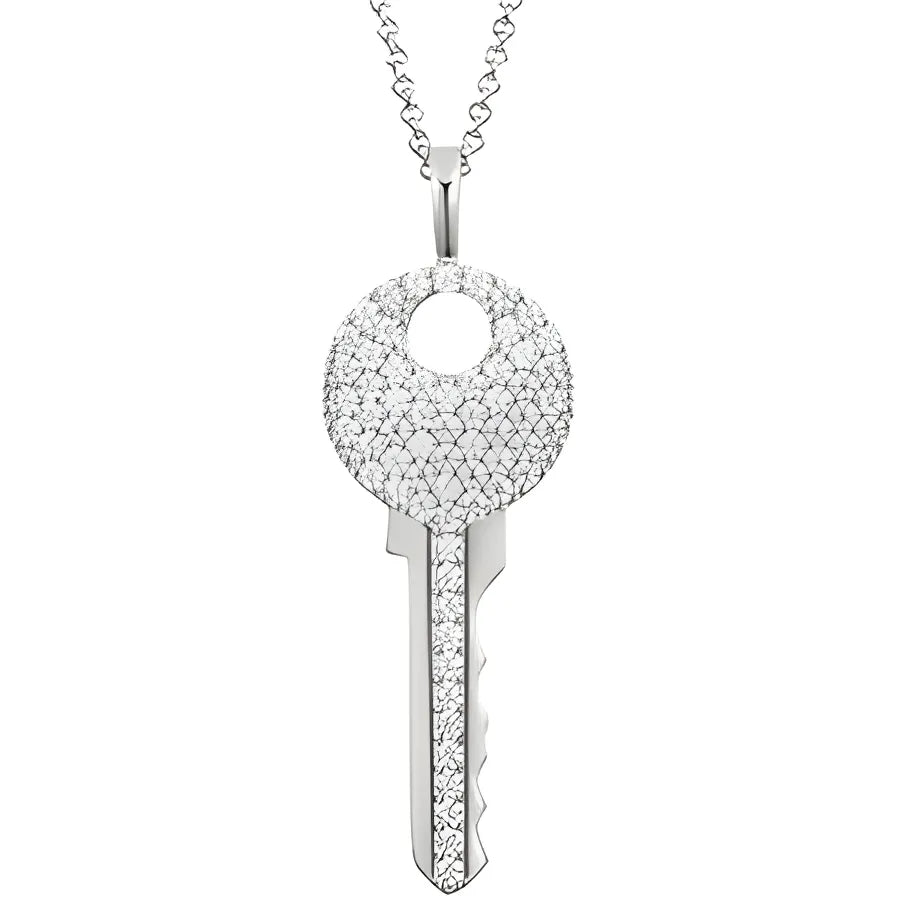 Moissanite Key Pendant Necklace in Sterling Silver - Silver / With 40cm Chain|CHINA / Black Box