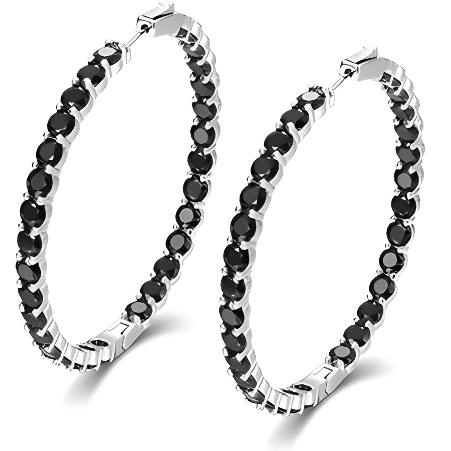 Moissanite Luxe Round Hoop Earrings in 925 Sterling Silver - Silver Black / CHINA