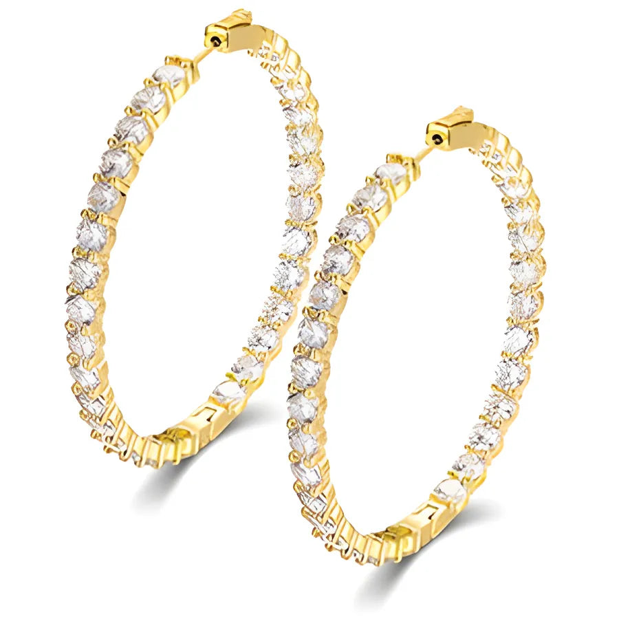 Moissanite Luxe Round Hoop Earrings in 925 Sterling Silver - Gold White / CHINA