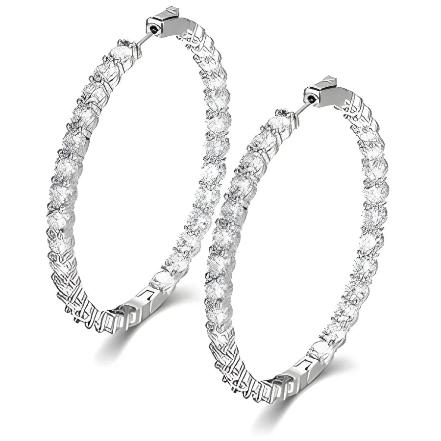 Moissanite Luxe Round Hoop Earrings in 925 Sterling Silver - Silver White / CHINA