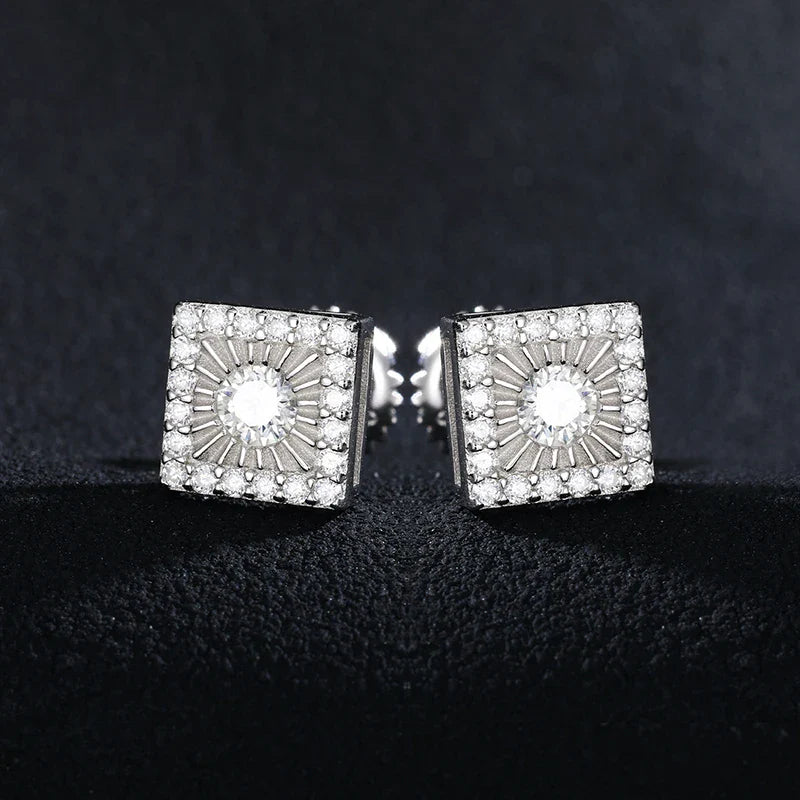 Moissanite Square Stud Earrings in 925 Silver