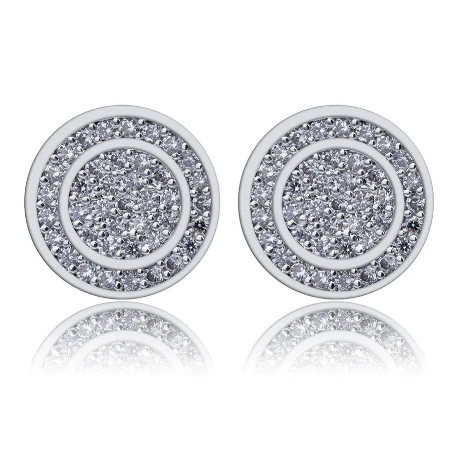 Opulent Circle Bling Studs with VVS Simulated Diamonds - Silver / Flawless VVS Simulated Diamonds (Certified CZ