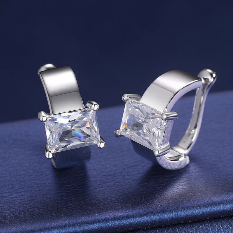 S925 Moissanite Baguette Clip Earrings