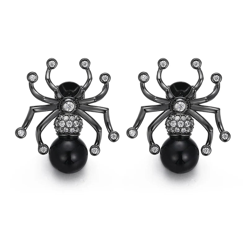 S925 Moissanite Black Spider Studs - As Picture(CZ) / Silver Color / United States