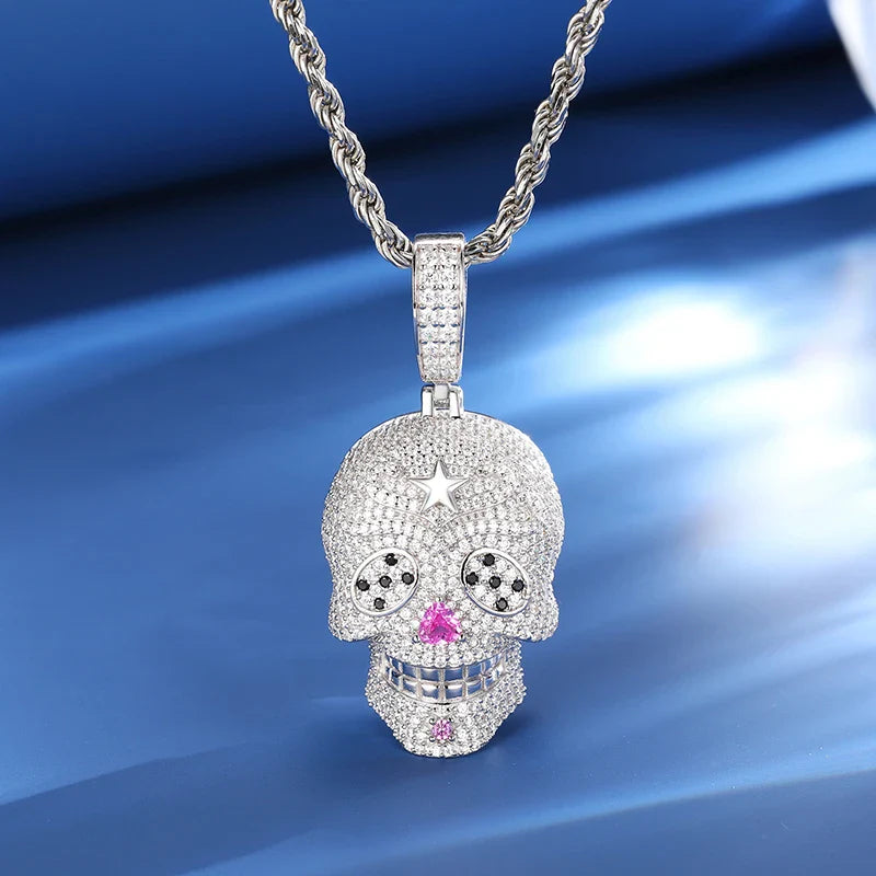 S925 Moissanite Skull Pendant Necklace