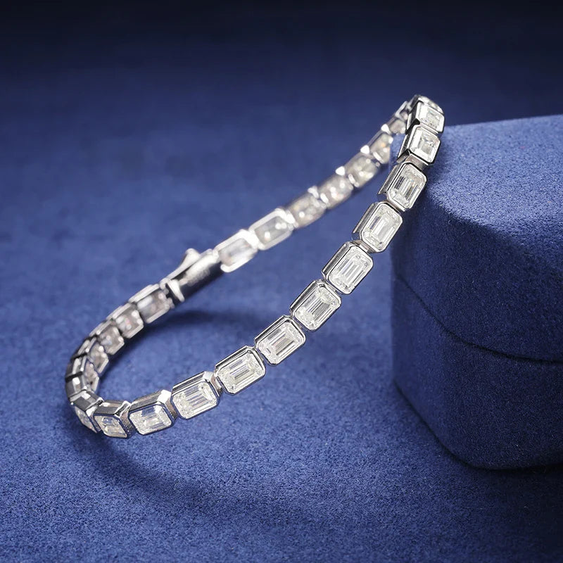 S925 Silver Moissanite Baguette Bracelet