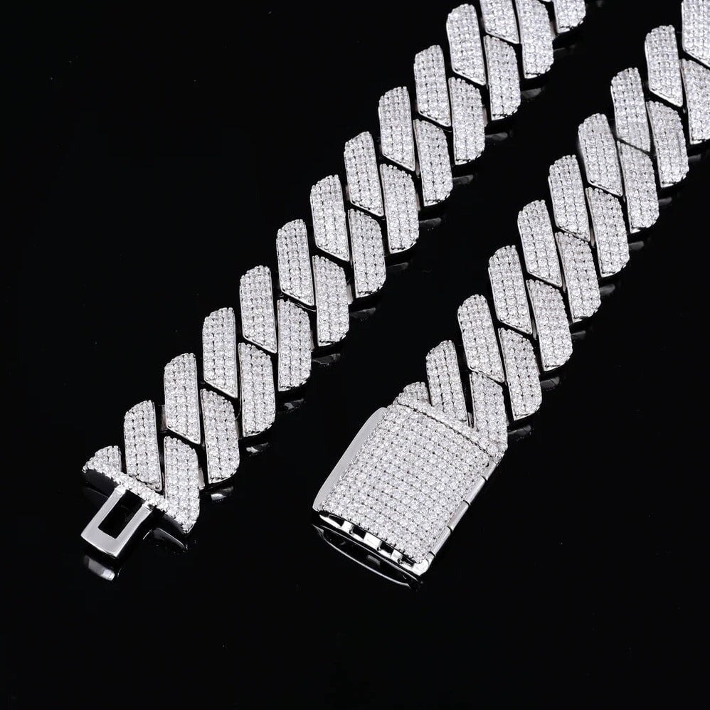 20mm Moissanite Cuban Link Chain  - 925 Silver - D Color - VVS1