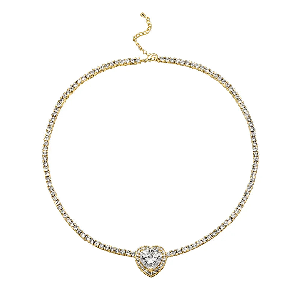 TOPGRILLZ Iced Heart Pendant with Tennis Chain - Gold / United States