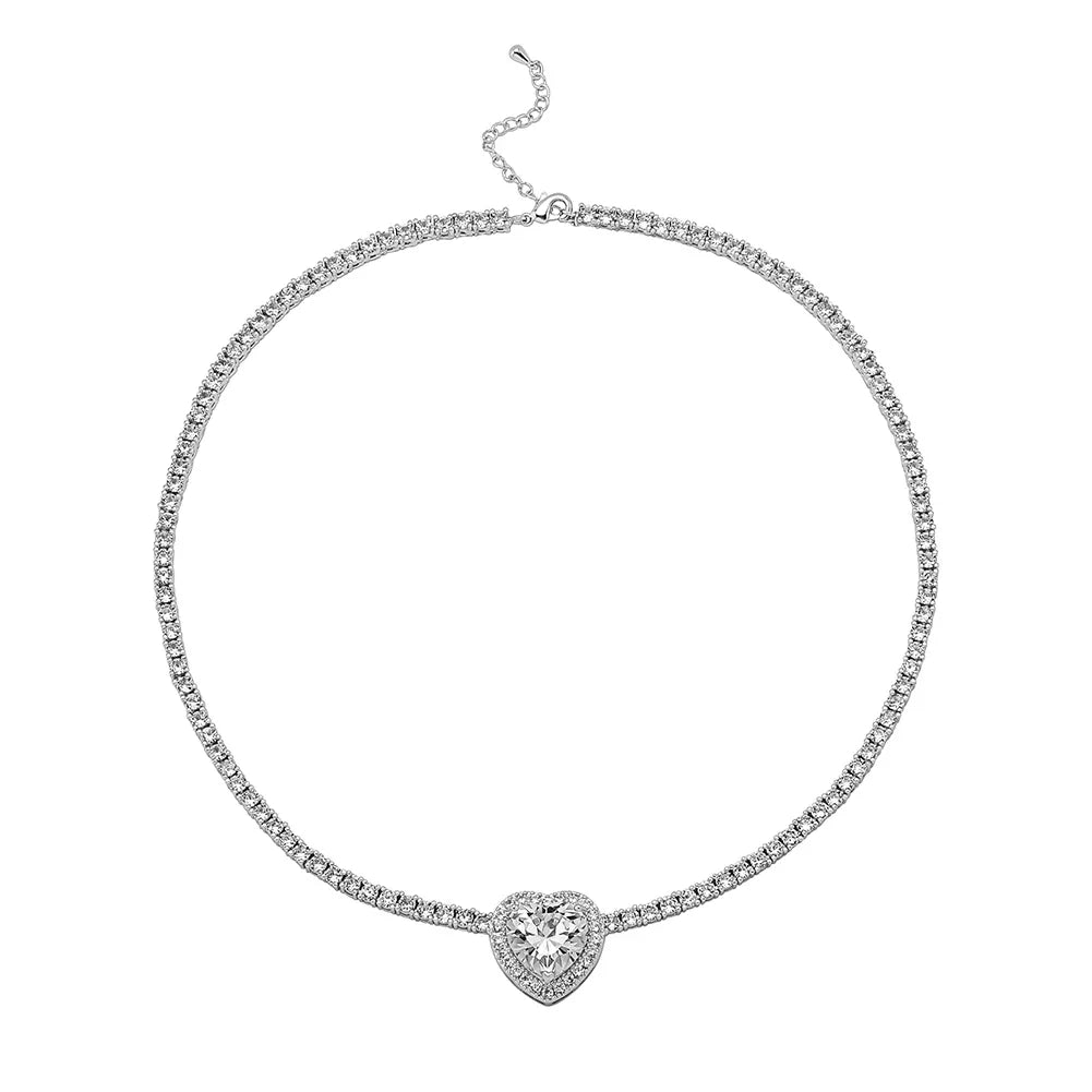 TOPGRILLZ Iced Heart Pendant with Tennis Chain - Silver / United States